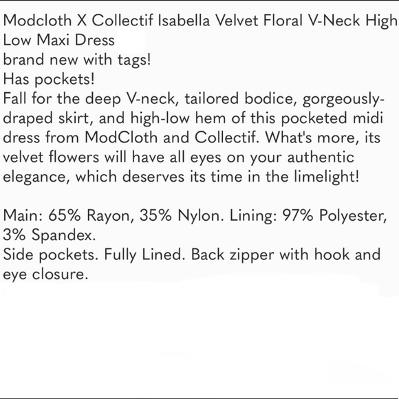 NOT FOR SALE ModCloth X Collectif Velvet Floral High Low Dress - Picture 12 of 12